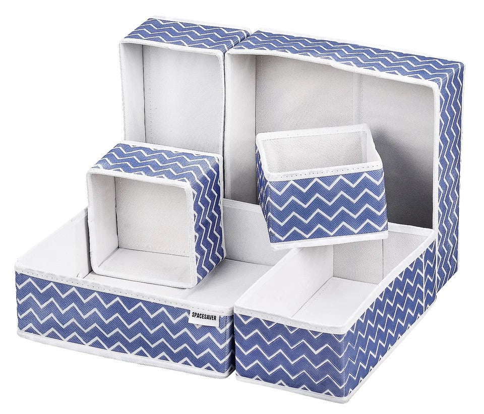 Houseery Fabric Foldable Drawer Organizer – Set of 6 Wardrobe Storage Bins