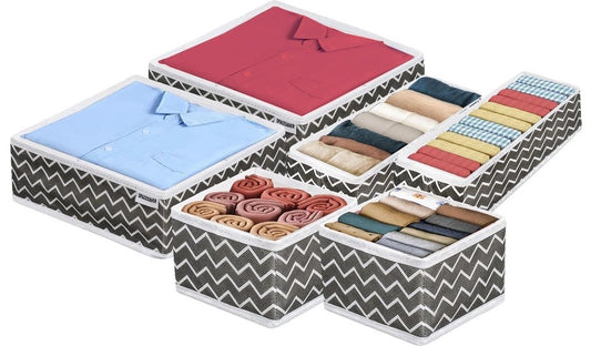 Houseery Fabric Foldable Drawer Organizer – Set of 6 Wardrobe Storage Bins