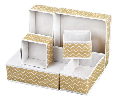 Houseery Fabric Foldable Drawer Organizer – Set of 6 Wardrobe Storage Bins