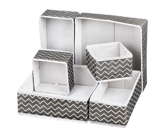 Houseery Fabric Foldable Drawer Organizer – Set of 6 Wardrobe Storage Bins