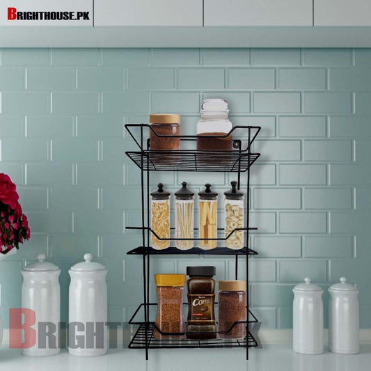 Metal Three-Layer Organizer Spice Rack Wall-Mounted Portable Storage Shelf for Kitchen Bathroom and Makeup Essentials