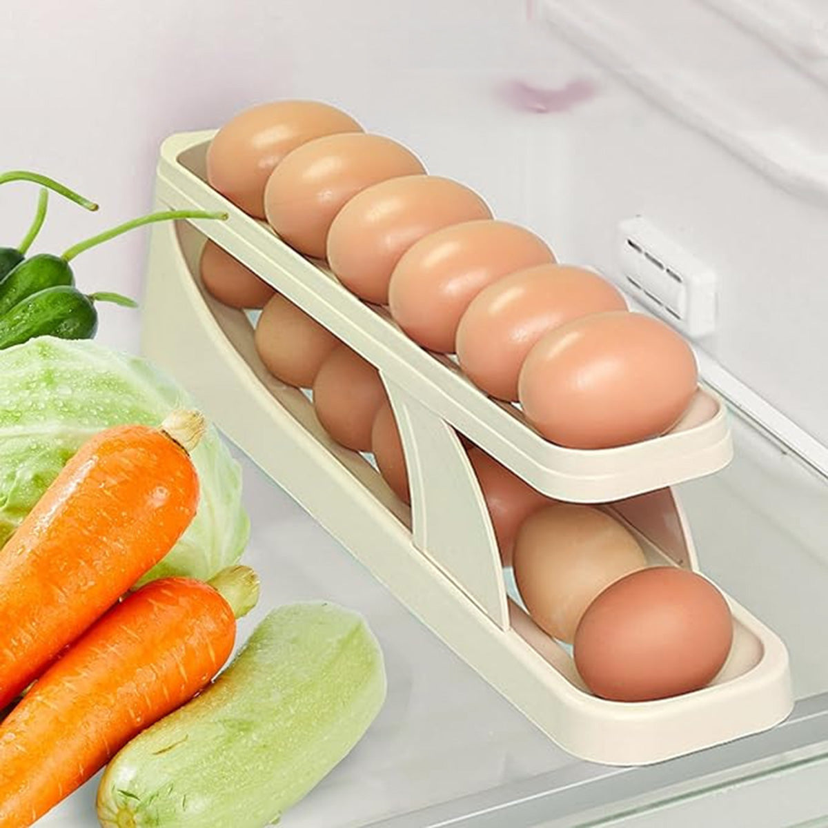Houseery Rolling Egg Storage Box – Space-Saving Refrigerator Organizer, Holds 15 Eggs