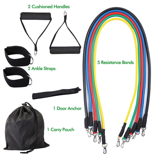 Houseery 11-Piece Resistance Band Set - handles and anchor