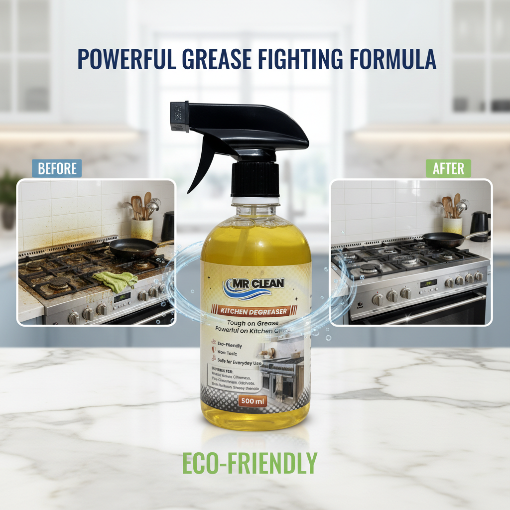 Houseery Heavy-Duty Degreaser Spray – Oil & Grease Remover for Stove, Tiles & Sink
