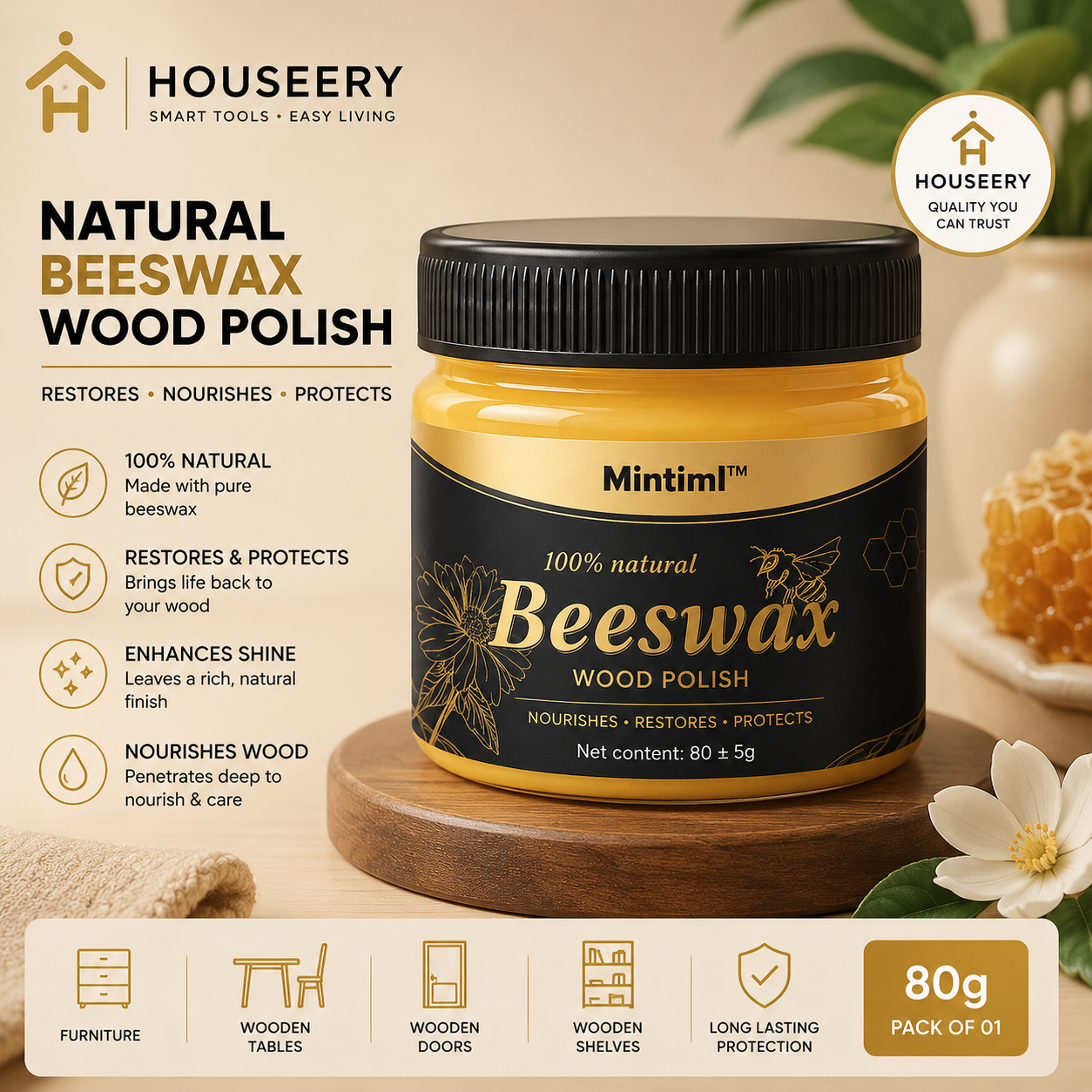 Natural Beeswax Wood Polish