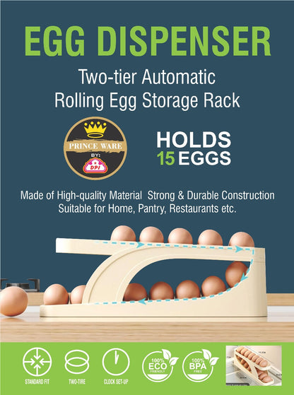 Houseery Rolling Egg Storage Box – Space-Saving Refrigerator Organizer, Holds 15 Eggs