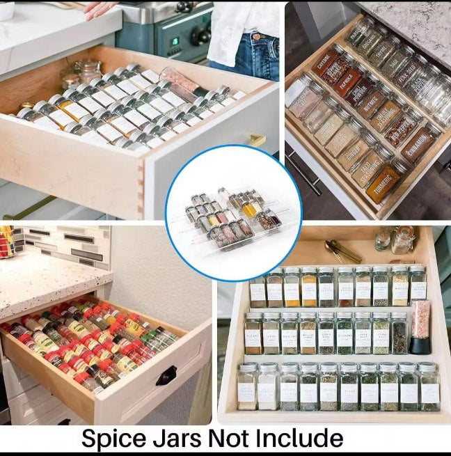 Houseery Adjustable Acrylic Spice Drawer Organizer – Stackable Jar & Spice Rack