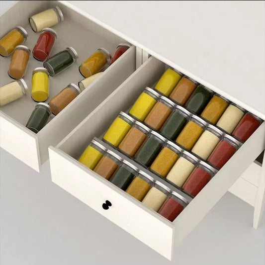 Houseery Adjustable Acrylic Spice Drawer Organizer – Stackable Jar & Spice Rack