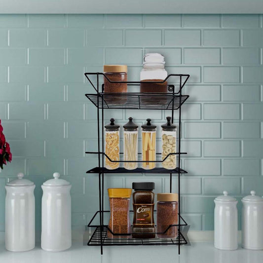 Metal Three-Layer Organizer Spice Rack Wall-Mounted Portable Storage Shelf for Kitchen Bathroom and Makeup Essentials