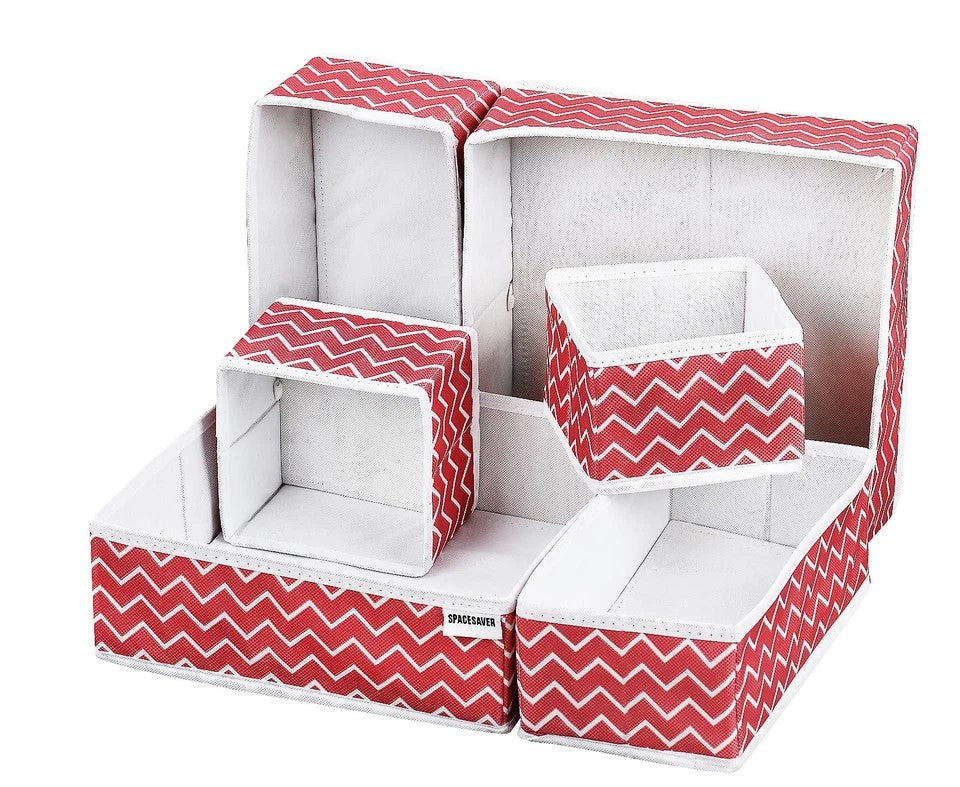 Houseery Fabric Foldable Drawer Organizer – Set of 6 Wardrobe Storage Bins