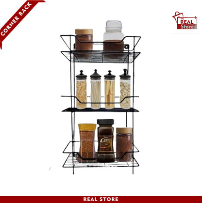 Metal Three-Layer Organizer Spice Rack Wall-Mounted Portable Storage Shelf for Kitchen Bathroom and Makeup Essentials