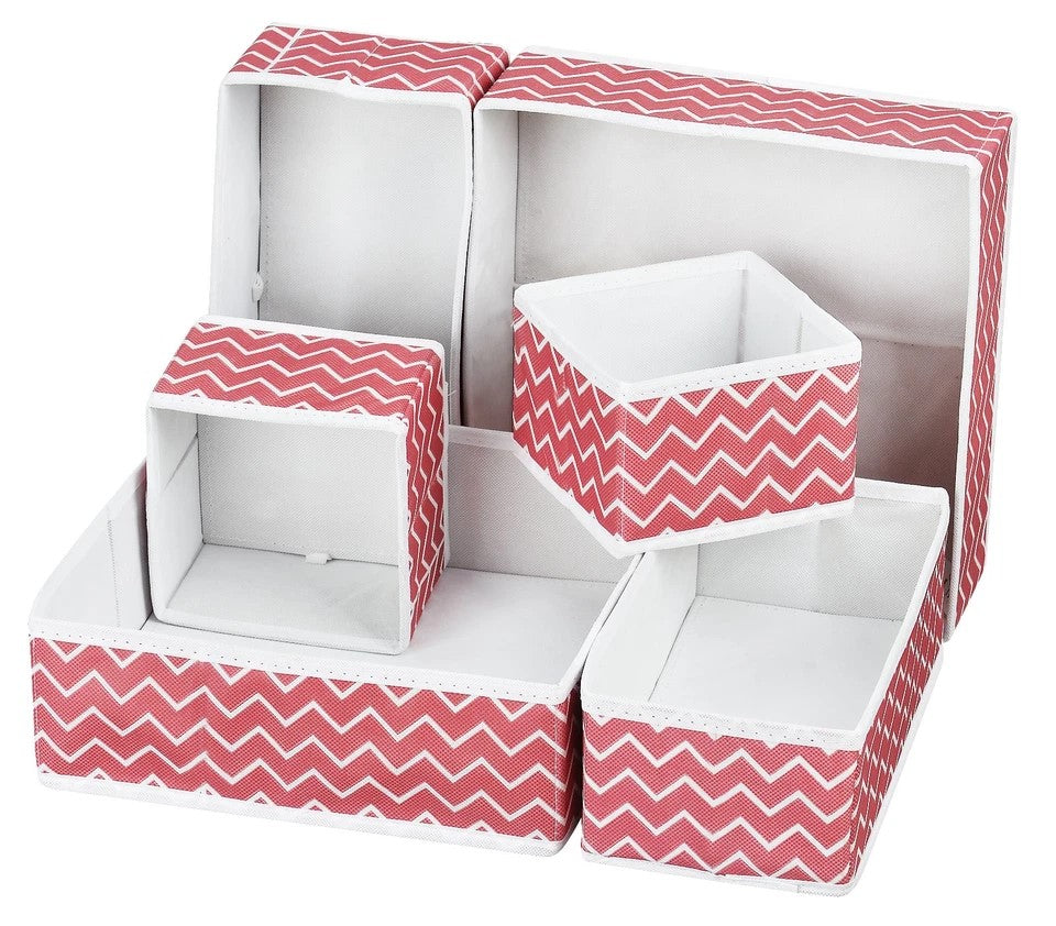 Houseery Fabric Foldable Drawer Organizer – Set of 6 Wardrobe Storage Bins