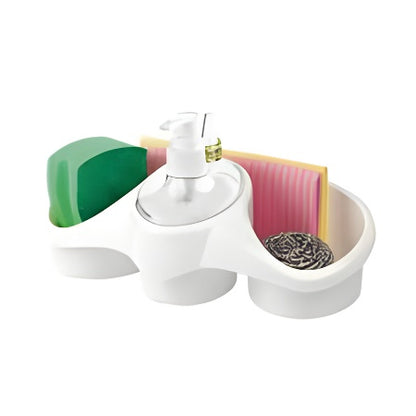 Self Dispensing Kitchen Cleaning Kit – Soap Dispenser Brush & Sponge Holder