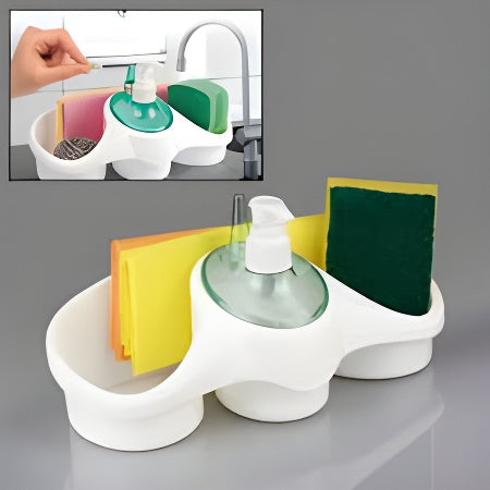 Self Dispensing Kitchen Cleaning Kit – Soap Dispenser Brush & Sponge Holder