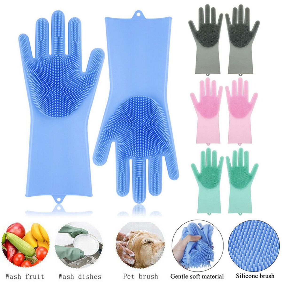 Houseery Silk-Touch Dishwashing Gloves – Heat-Resistant Silicone with Built-In Scrubber
