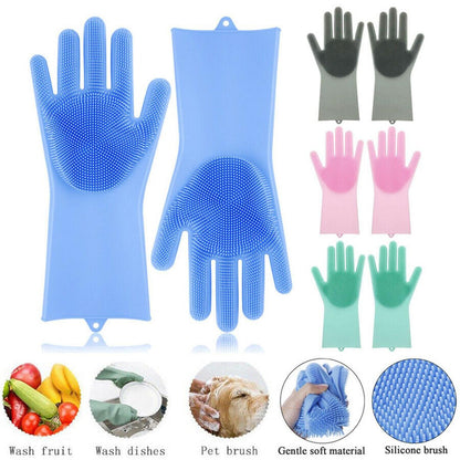 Houseery Silk-Touch Dishwashing Gloves – Heat-Resistant Silicone with Built-In Scrubber