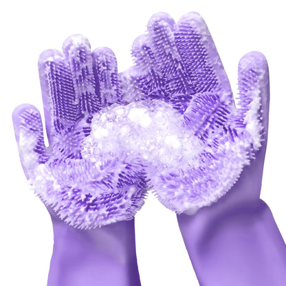 Houseery Silk-Touch Dishwashing Gloves – Heat-Resistant Silicone with Built-In Scrubber