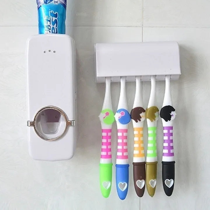 Houseery Automatic Toothpaste Dispenser & Toothbrush Holder Set